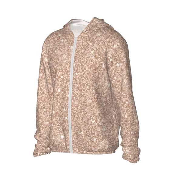 Picia Beige Sparkling Glitter Women's Men's UPF 50+ Sun Protection Hoodie Shirt Long Sleeve SPF Fishing Outdoor UV Hiking Lightweight Shirts-Large