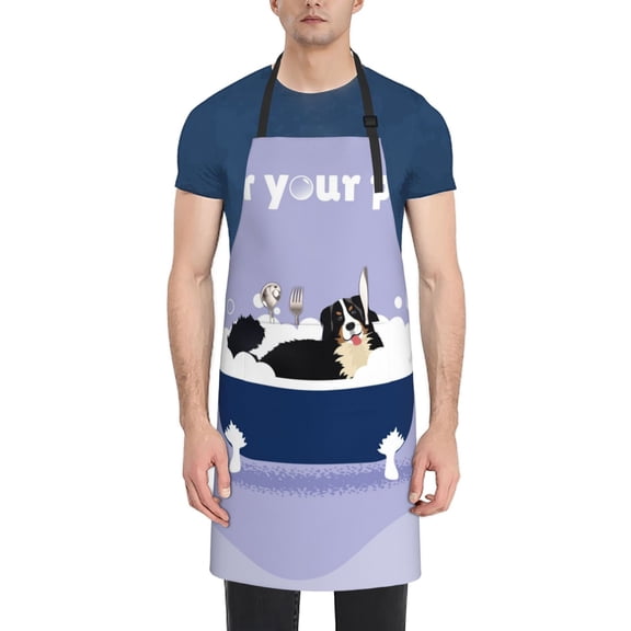 Picia Bernese Mountain Dog Sitting Bath Tub Waterproof Apron for Unisex Adult - Adjustable Bib Apron with Pockets, Ideal for Cooking, Gardening, Painting, and Household Chores
