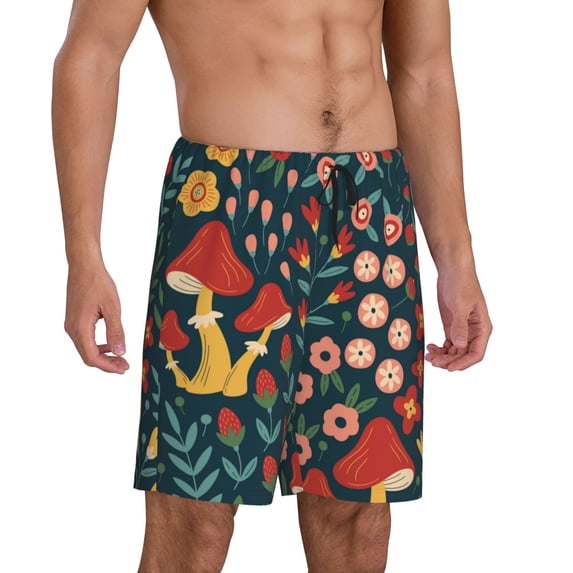 Picia Berries and Flowers Pajama Shorts for Men, Men's Pajama Bottoms, Sleepwear,Short Pajama Pants-Small
