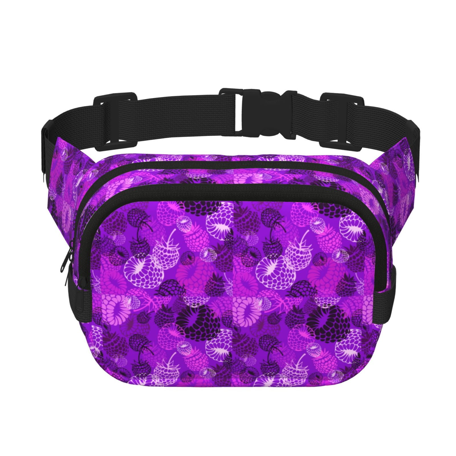 Picia Berry Raspberry Print Square Double-Layer Waist Bag Mini Adjustable Waist Belt Bag Exercise Running Travel Hiking
