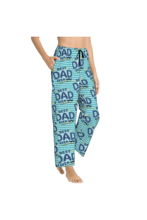 Best Dad Ever Womens Soft Woven Cotton Elastic Waistband Sleep Pajama Pant Lounge Sleep Pant With Pockets And Drawstring-Small