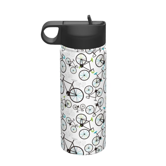 Picia Bicycle Pattern 18oz Sports Insulated Kettle With Straw Insulated Water Bottle For Running Hiking Cycling Climbing Men'S Woman Insulated Water Bottle