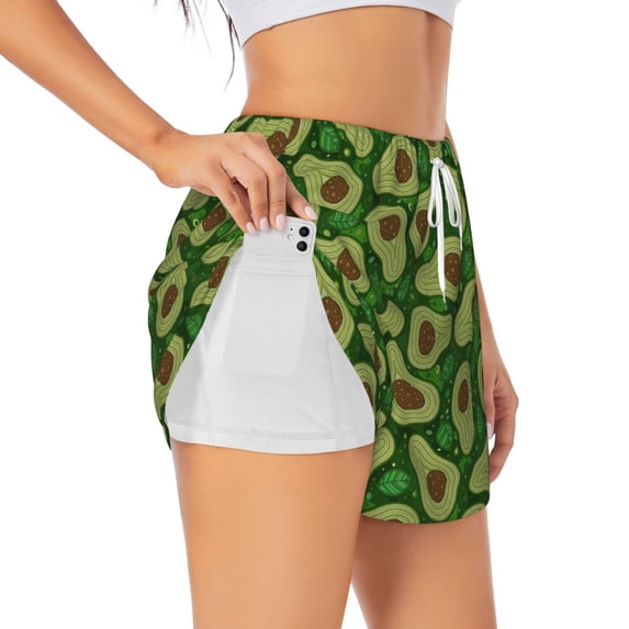 Picia Big Colorful Avocados Pattern Women's 2 in 1 Athletic Running Shorts High Waisted Workout Casual Gym Sweat Shorts with Comfy Liner Zipper Pockets-Large