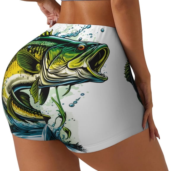 Picia Big bass fish Printed Workout Shorts for Women Seamless Scrunch Butt Lifting High Waisted Yoga Gym Booty Running Moisture-wicking Short Pants-X-Large