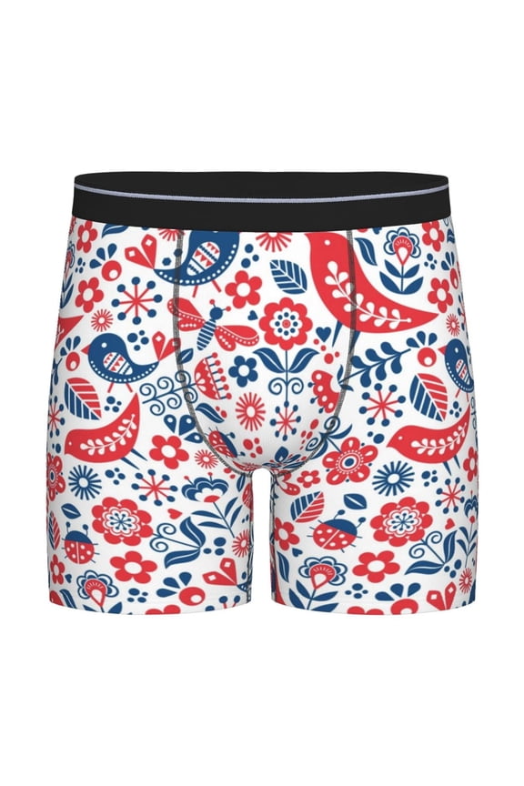 Birds Flowers Pattern Men's Athletic Long Leg Briefs , Performance Stretch Underwear,Moisture-Wicking