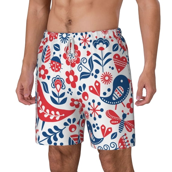 Picia Birds Flowers pattern Mens Swim Trunks with Compression Liner Stretch Beach Shorts Quick Dry with Zipper Pockets No-Chafing Board Shorts-3X-Large