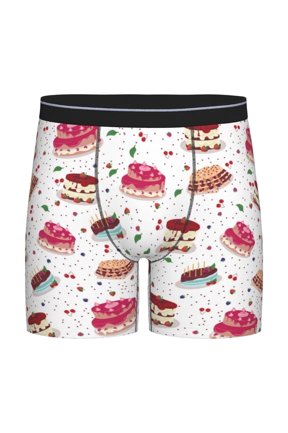 Birthday Cake Pattern Men's Athletic Long Leg Briefs , Performance Stretch Underwear,Moisture-Wicking