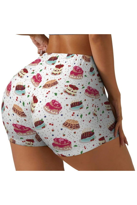 Birthday Cake Printed Workout Shorts for Women Seamless Scrunch Butt Lifting High Waisted Yoga Gym Booty Running Moisture-wicking Short Pants-