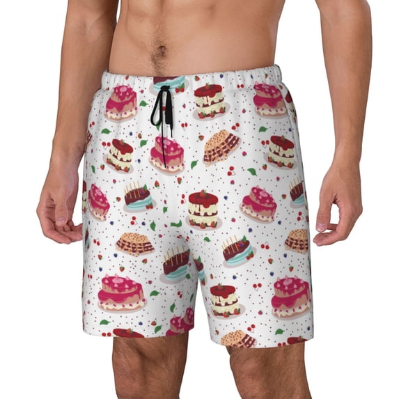 Picia Birthday Cake pattern Mens Swim Trunks with Compression Liner Stretch Beach Shorts Quick Dry with Zipper Pockets No-Chafing Board Shorts-Medium