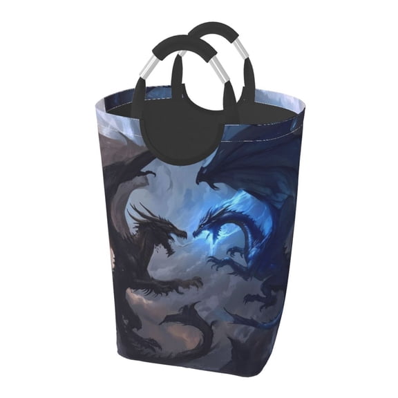 Picia Black And Blue Lightning Dragon Laundry Basket With Handles Laundry Hamper Toys Storage Organizer Foldable Bucket Washing Bin Dirty Clothes Bag For Home Bathroom Bedroom Dorm