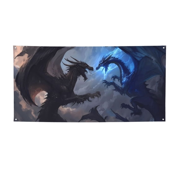 Picia Black And Blue Lightning Dragon Pattern Party Banner, Festive Decoration, Holiday Banner, Celebration Decor, Event Banner, Reusable Party Banner-Small