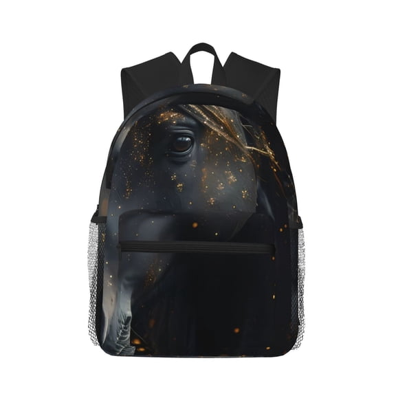 Picia Black And Gold White Horse Large Capacity Backpack Classic Style Backpack Casual Backpack Water-Resistant School Work Travel Outdoor Backpack
