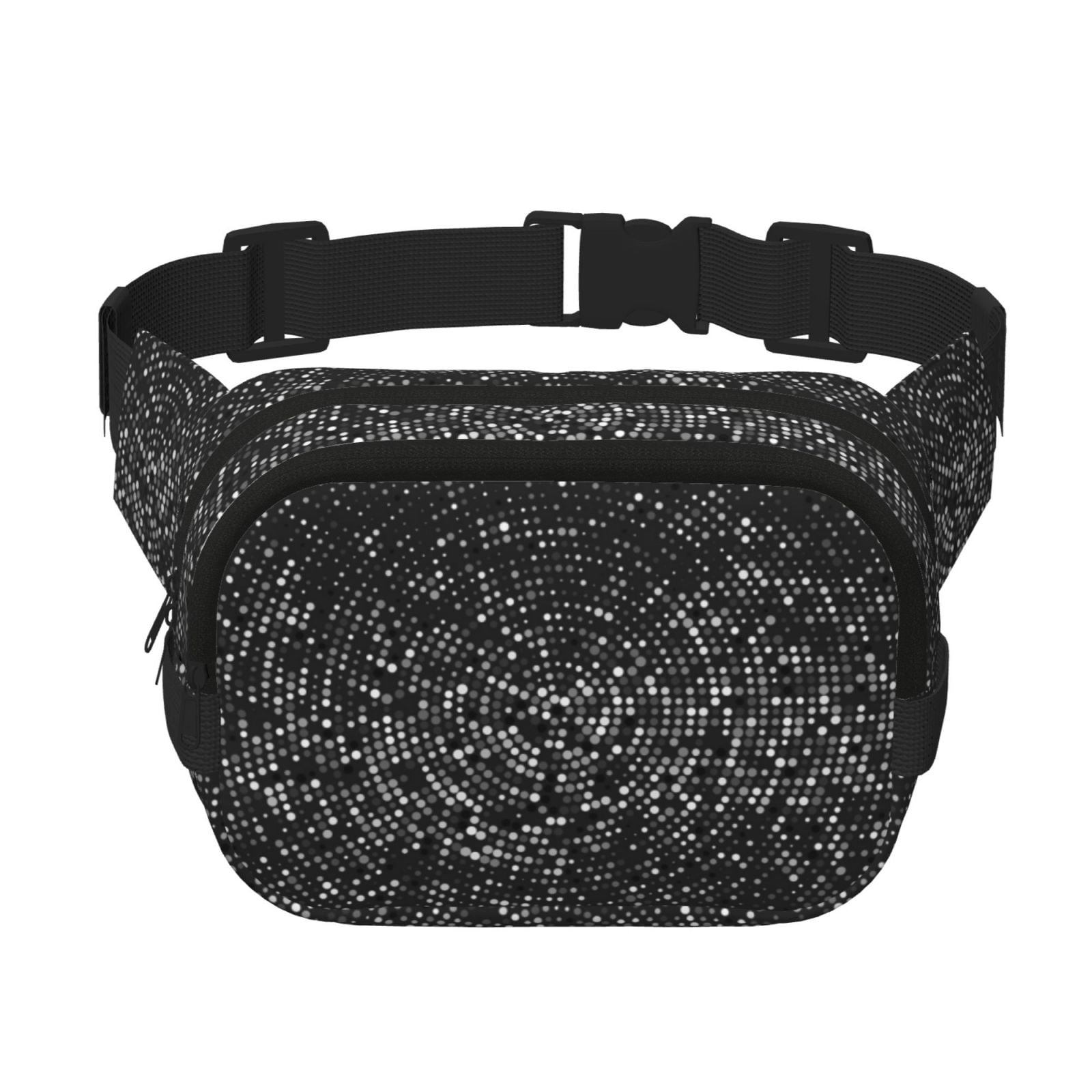 Picia Black And White Dotted Print Square Double-Layer Waist Bag Mini Adjustable Waist Belt Bag Exercise Running Travel Hiking
