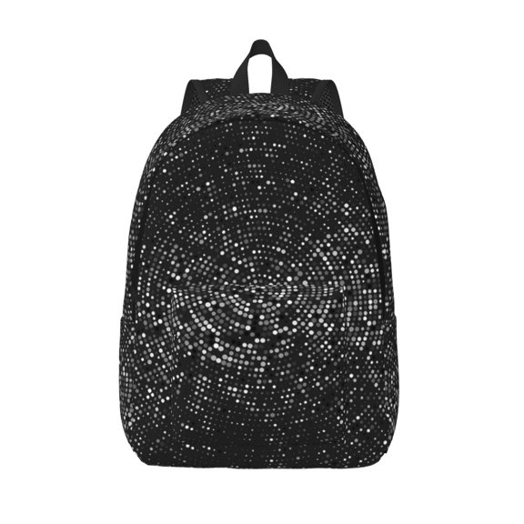 Picia Black And White Dotted Printed Canvas Daypack - Stylish and Durable Vintage Compact Backpack - Class, Work, Travel, or Laptop Bookbag,Organized Compartments-Small