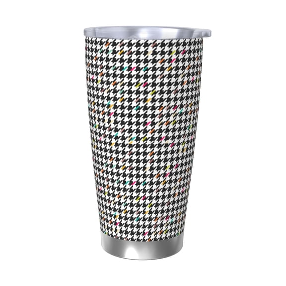 Picia Black And White Houndstooth Pattern 20 oz Tumbler Stainless Steel Vacuum Insulated Coffee Ice Cup Double Wall Travel Flask Dual Lid Water Bottle, Eco-friendly Car Cup-Without Straw