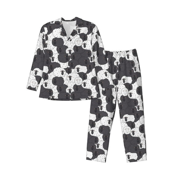 Picia Black And White Sheeps Pattern Men’s Long-Sleeve Sleepwear Set - Soft 2-Piece Loungewear with Pockets, Comfy PJs for Relaxing Nights-XX-Large