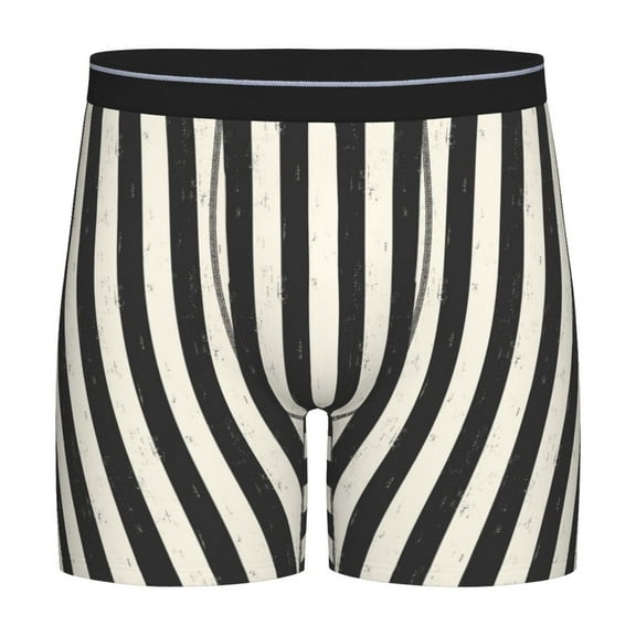 Picia Black And White Thick Stripes Pattern Men's Athletic Long Leg Briefs , Performance Stretch Underwear，Moisture-Wicking