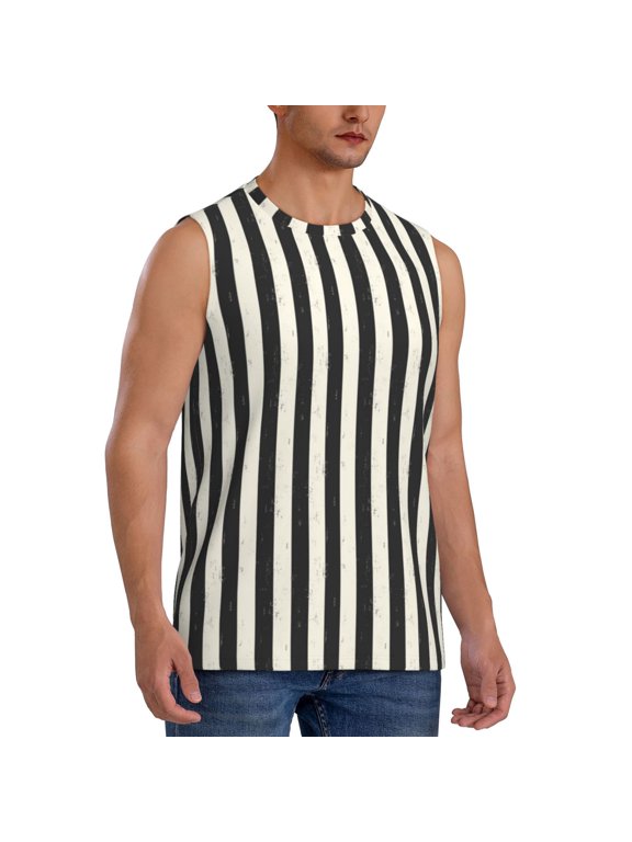 Black And White Thick Stripes mens Cotton Tank Undershirts , Moisture-wicking Ribbed Tanks, Lightweight Cotton Tank Undershirts-X-Large