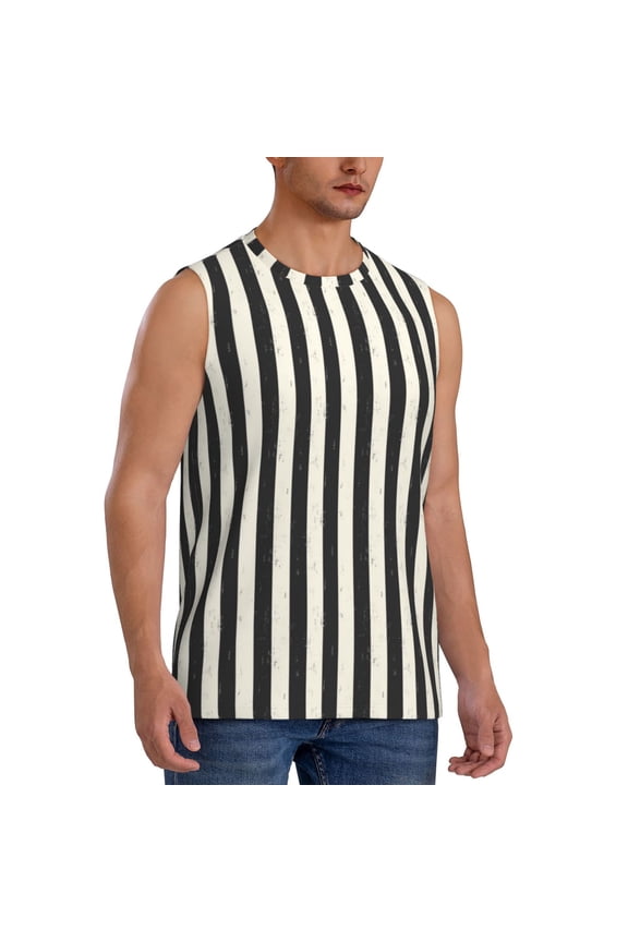 Black And White Thick Stripes mens Cotton Tank Undershirts , Moisture-wicking Ribbed Tanks, Lightweight Cotton Tank Undershirts-X-Large