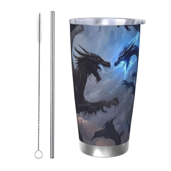 Picia Black And Blue Lightning Dragon Pattern 20 oz Tumbler Stainless Steel Vacuum Insulated Coffee Ice Cup Double Wall Travel Flask Dual Lid Water Bottle, Eco-friendly Car Cup