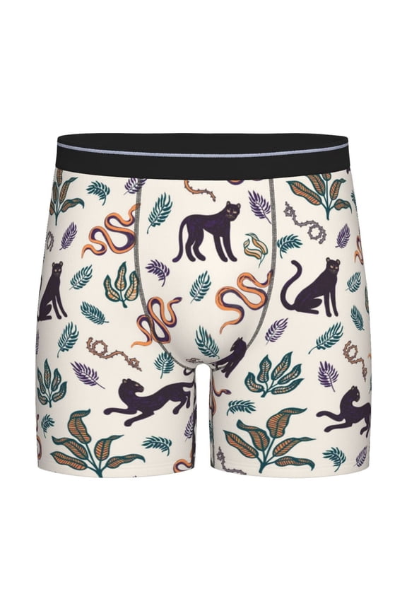 Black Cat And Snake Pattern Men's Athletic Long Leg Briefs , Performance Stretch Underwear,Moisture-Wicking