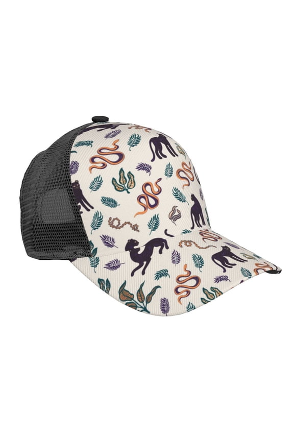 Black Cat And Snake Pattern Trucker Hat,Baseball Cap,Sun Protection Cap,Stylish Headwear,Leisure Cap,Outdoor Sports Cap