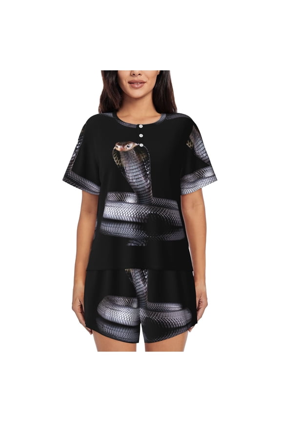 Black Cobra Snake Pajamas Sets for Women Soft Short-Sleeved Pjs with Lounge Shorts Two Piece Sleepwear-X-Large