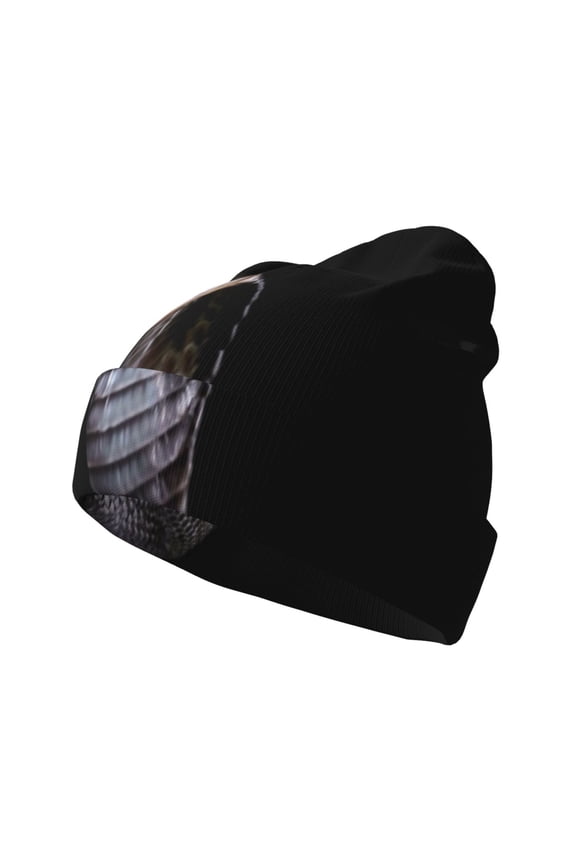 Black Cobra Snake Pattern Knitted Beanie Hat for Men and Women , Unisex Winter Warm Stretchy Knit Cap Thick Fisherman Beanies Cuffed Plain Skull Caps