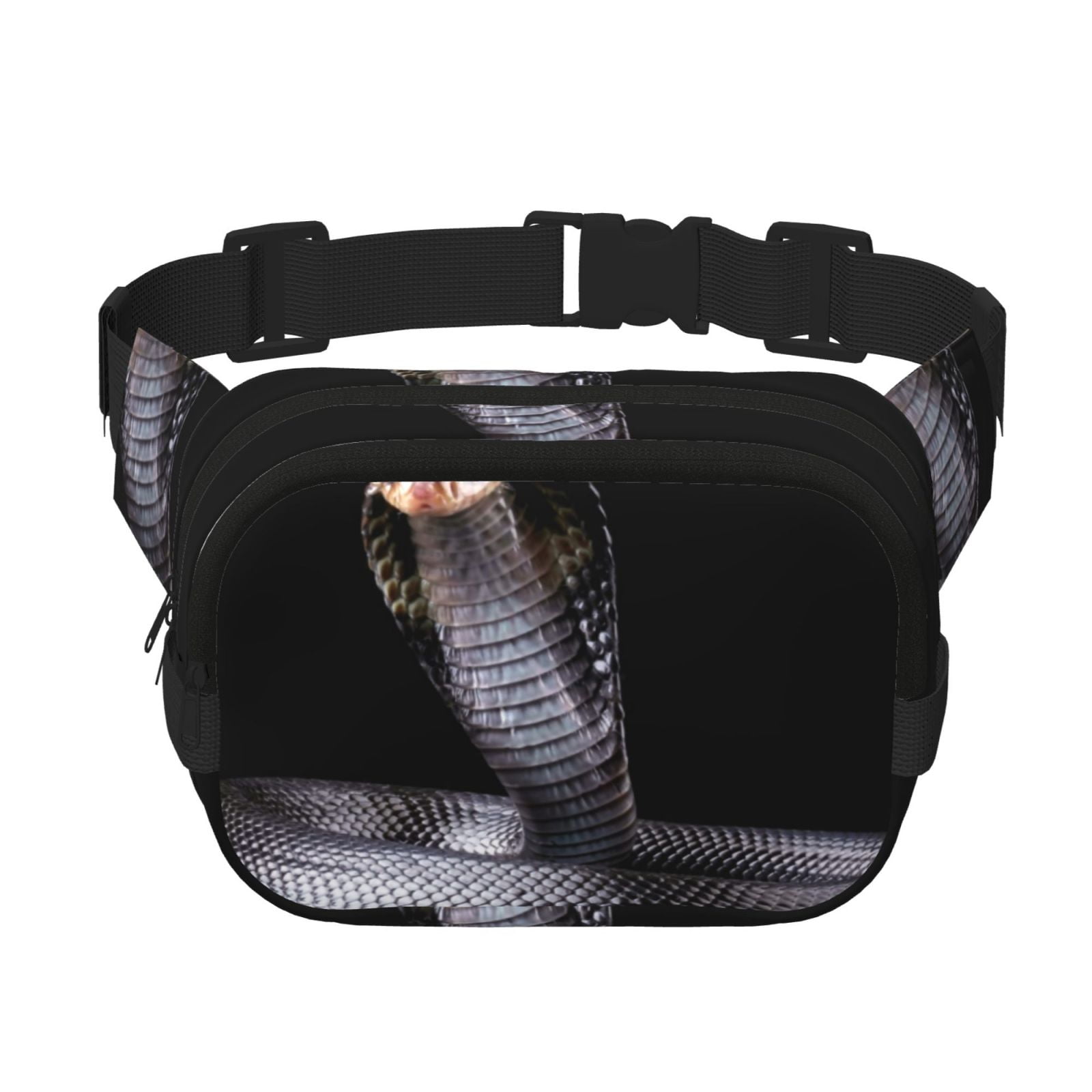 Picia Black Cobra Snake Print Square Double-Layer Waist Bag Mini Adjustable Waist Belt Bag Exercise Running Travel Hiking