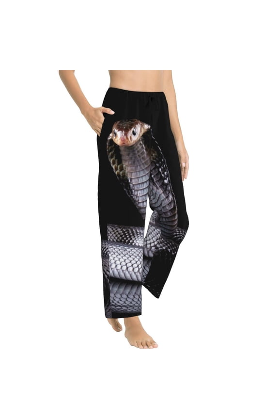 Black Cobra Snake Womens Soft Woven Cotton Elastic Waistband Sleep Pajama Pant Lounge Sleep Pant With Pockets And Drawstring-Small