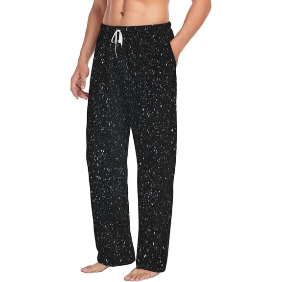 Picia Black Glitter Mens Soft Woven Cotton Elastic Waistband Sleep Pajama Pant Lounge Sleep Pant With Pockets And Drawstring-Medium