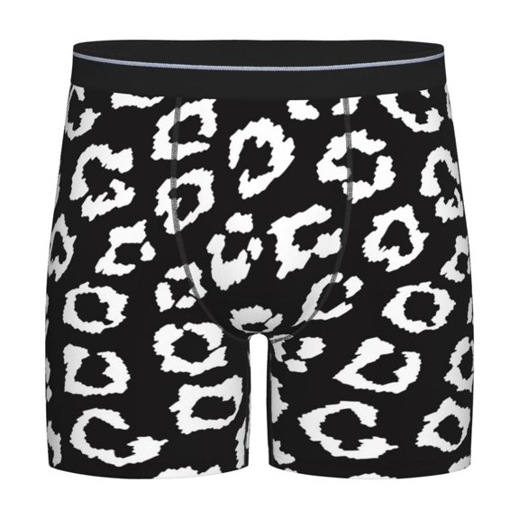 Picia Black Leopard Pattern Men's Athletic Long Leg Briefs , Performance Stretch Underwear，Moisture-Wicking