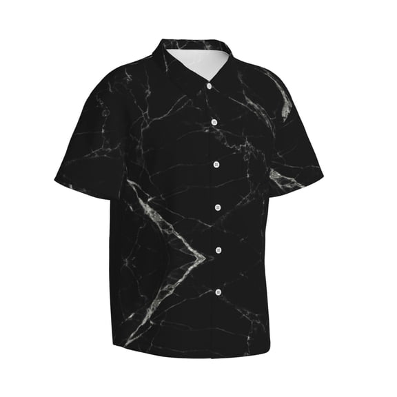 Picia Black Marble Texture Abstract Gentle Cotton Regular Fit Short Sleeve Casual Hawaiian Shirt for Men-Medium