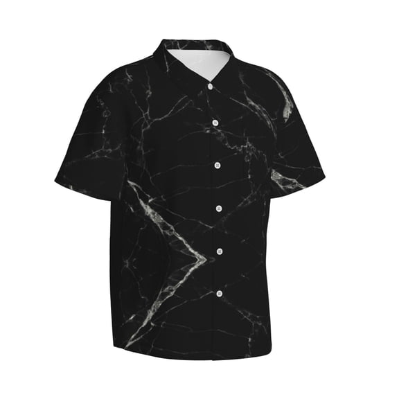 Picia Black Marble Texture Abstract Gentle Cotton Regular Fit Short Sleeve Casual Hawaiian Shirt for Men-Small