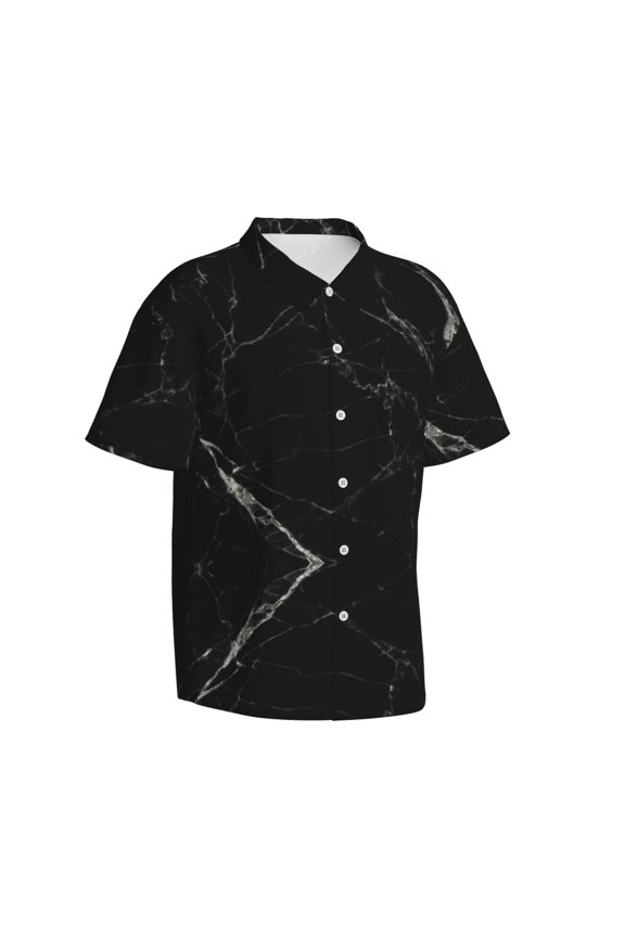 Black Marble Texture Abstract Gentle Cotton Regular Fit Short Sleeve Casual Hawaiian Shirt for Men-