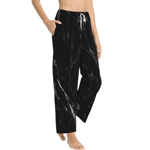 Picia Black Marble Texture Abstract Womens Soft Woven Cotton Elastic Waistband Sleep Pajama Pant Lounge Sleep Pant With Pockets And Drawstring-Small