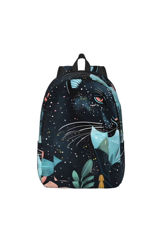 Black Panther Floral Illustration Printed Canvas Daypack - Stylish and Durable Vintage Compact Backpack - Class, Work, Travel, or Laptop Bookbag,Organized Compartments-Medium