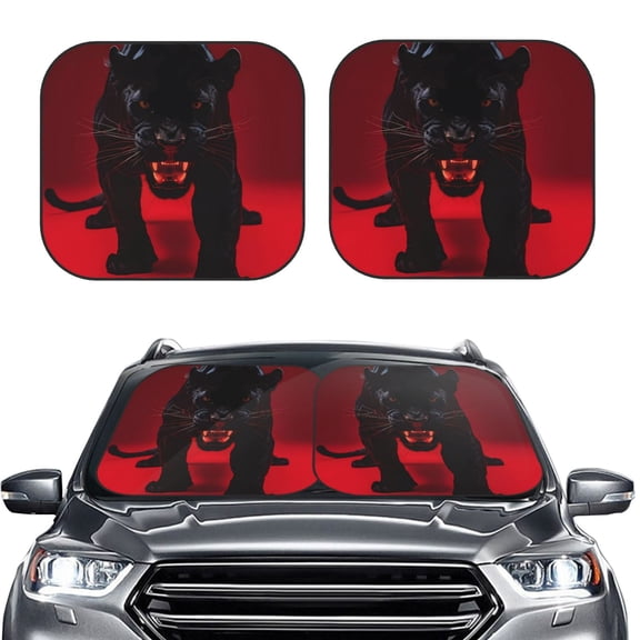 Picia Black Panther Red Background 2 Piece Car Windshield Sun Shade Foldable | Foldable Sun Shield for Front Window Blocks UV Rays and Keeps Your Vehicle Cool-Large