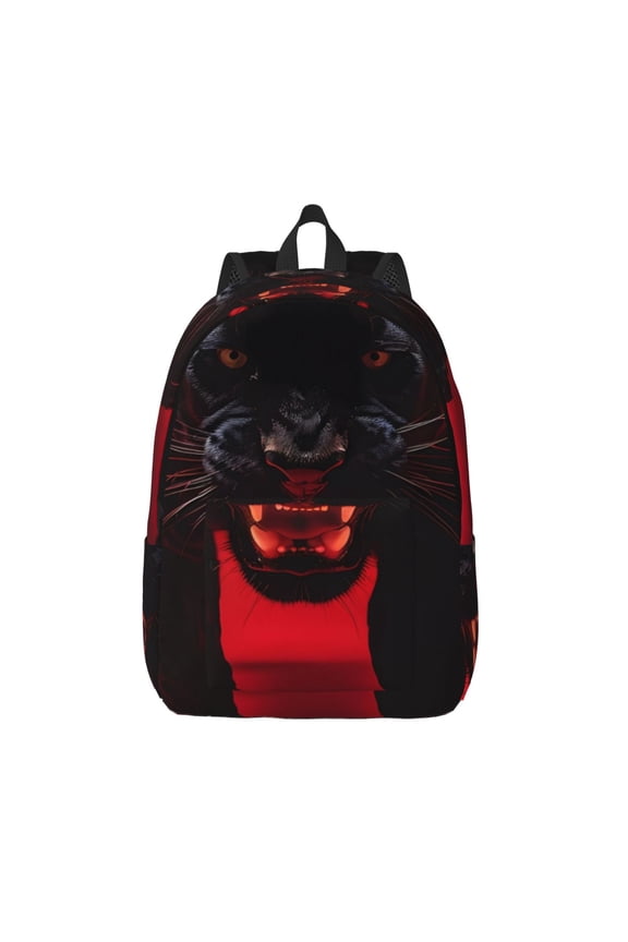 Black Panther Red Background Printed Canvas Daypack - Stylish and Durable Vintage Compact Backpack - Class, Work, Travel, or Laptop Bookbag,Organized Compartments-Small
