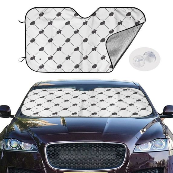 Picia Black Rabbit Curved Windshield Sunshade Accordion Folding Style Auto Shade for Car Truck SUV Van Blocks UV Ray Sun Visor Protector -Medium