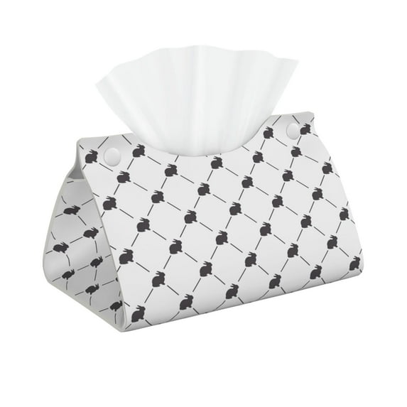 Picia Black Rabbit Pattern Long Tissue Box Cover,PVC Leather Triangle Holder,Tissue Box Holder with Magnetic Bottom,Facial Paper Organizer Dispenser-7.9"X4.9"X4.5"