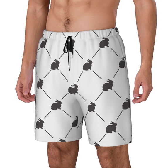 Picia Black Rabbit pattern Mens Swim Trunks with Compression Liner Stretch Beach Shorts Quick Dry with Zipper Pockets No-Chafing Board Shorts-XX-Large