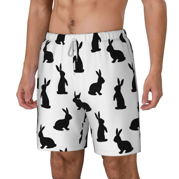 Picia Black Rabbit pattern Mens Swim Trunks with Compression Liner Stretch Beach Shorts Quick Dry with Zipper Pockets No-Chafing Board Shorts-Medium