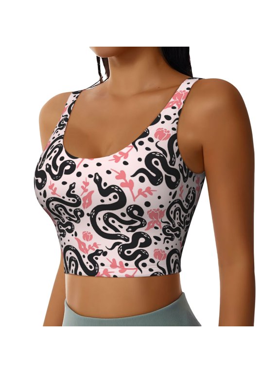 Black Snake Sports Bra for Women,Padded Strappy Sports Bras Medium Support Yoga Bra with Removable Cups,Running Yoga Bra-XX-Large