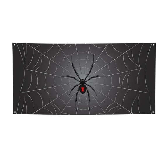 Picia Black Spider On Web Pattern Party Banner, Festive Decoration, Holiday Banner, Celebration Decor, Event Banner, Reusable Party Banner-Small