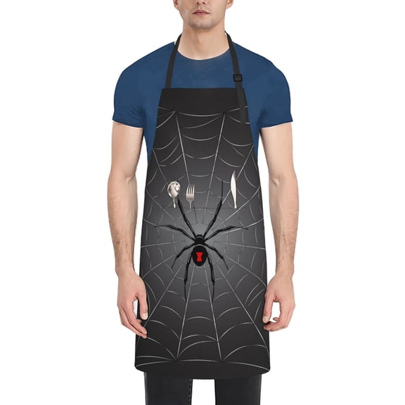 Picia Black Spider On Web Waterproof Apron for Unisex Adult - Adjustable Bib Apron with Pockets, Ideal for Cooking, Gardening, Painting, and Household Chores