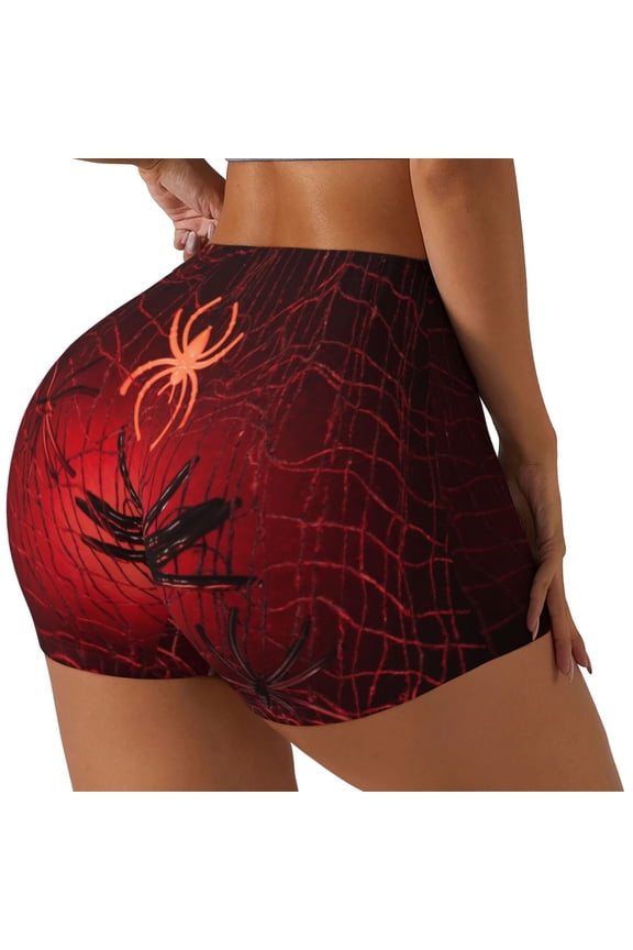 Black Spider Web With Spiders Printed Workout Shorts for Women Seamless Scrunch Butt Lifting High Waisted Yoga Gym Booty Running Moisture-wicking Short Pants-X-Large