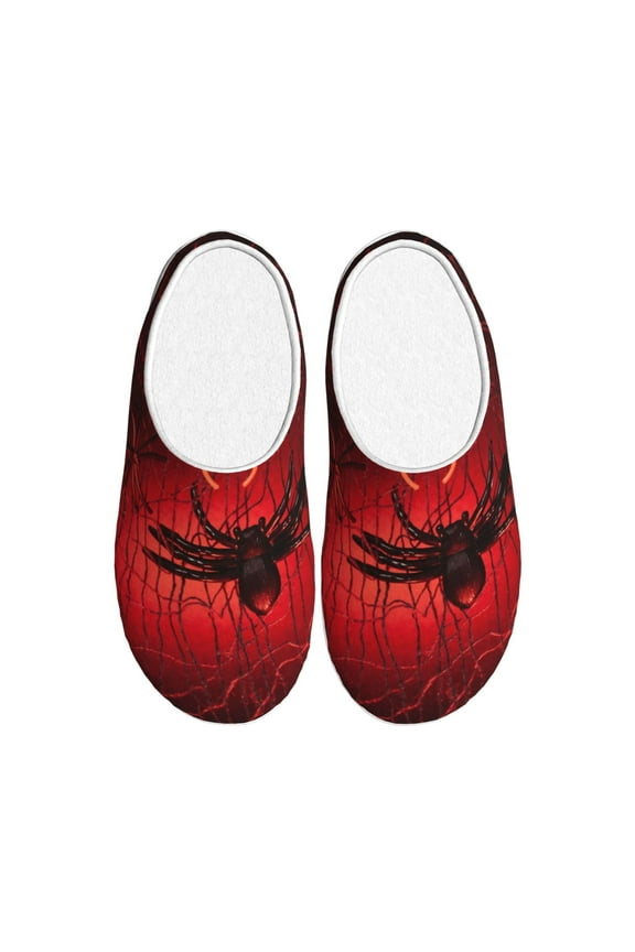 Black Spider Web With Spiders for Women's Lamb-hug Comfy Fleece House Slippers Memory Foam, Slip-on House Shoes Indoor Outdoor-39/40