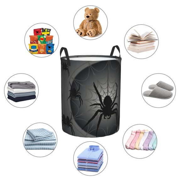 Picia Black Spiders Large Laundry Basket, Waterproof, Freestanding Laundry Hamper, Collapsible Tall Clothes Hamper with Extended Handles-