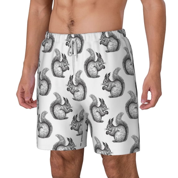 Picia Black Squirrel pattern Mens Swim Trunks with Compression Liner Stretch Beach Shorts Quick Dry with Zipper Pockets No-Chafing Board Shorts-Large